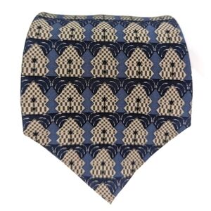 Vtg Art Deco Geometric Silk Tie Blue Gray Handmade Korea